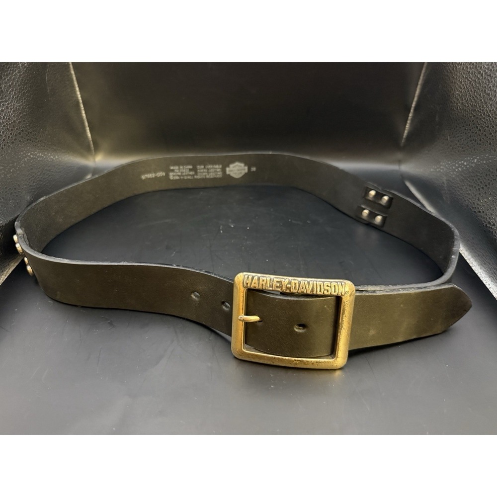 Vintage Harley-Davidson Leather Belt Brass Buckle Size 36  2004